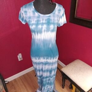 Discreet Teal and White Maxi Dress